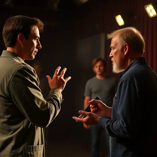 Actors in a scene, practicing basic acting techniques