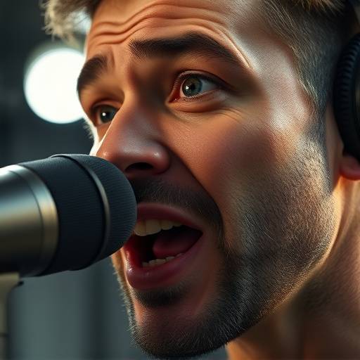 Close-up of voice acting performance