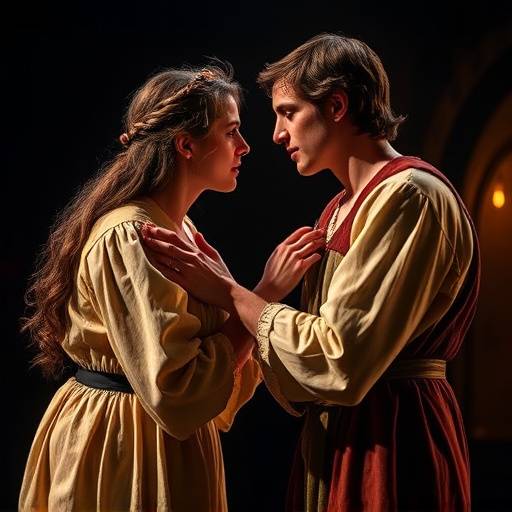 Scene from a past performance of 'Romeo and Juliet' with a focus on intense emotional expression