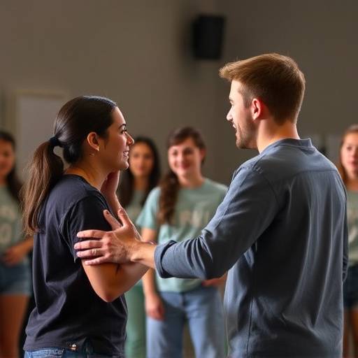 Students performing an improv exercise