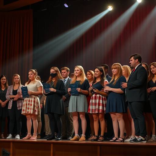 Students receiving awards at the StageCraft Academy annual awards ceremony